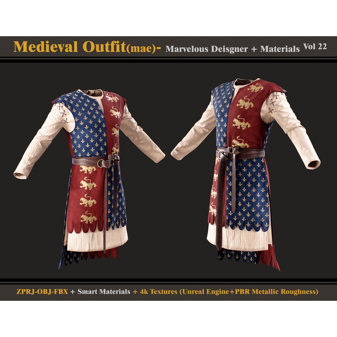 Medieval Outfit 3D Model – Male Costume with PBR Textures, FBX, OBJ - View 5