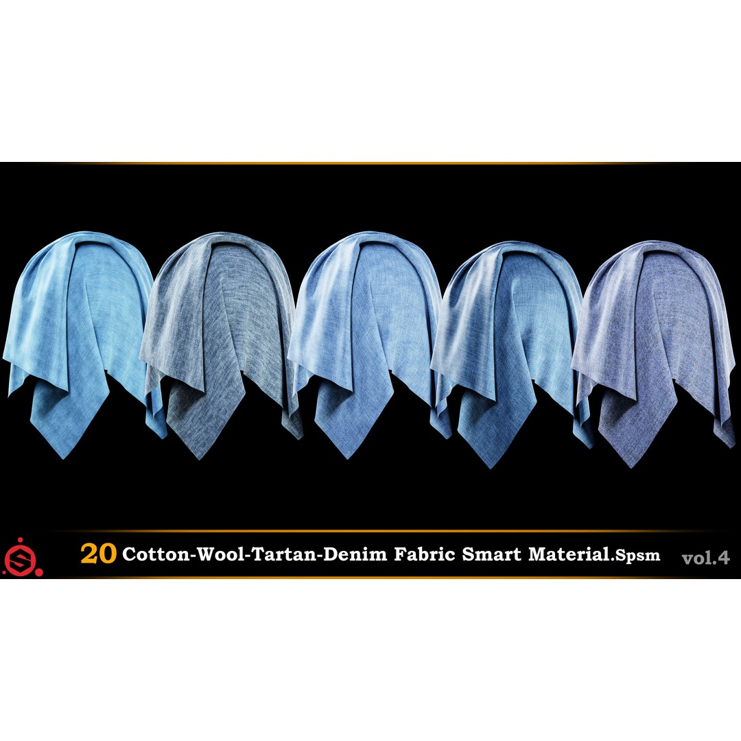 Cotton, Wool, Tartan & Denim Fabric Smart Materials 3D Model – PBR Textures, SPSM - View 5