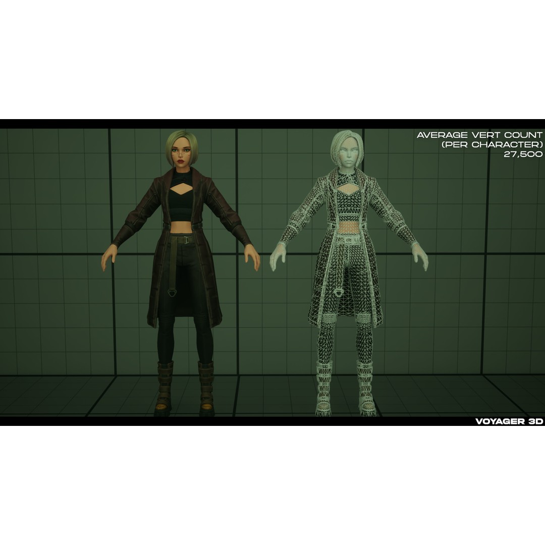 Cyberpunk Girl 3D Model – Stylized Low-Poly Rigged Character for Games - View 13