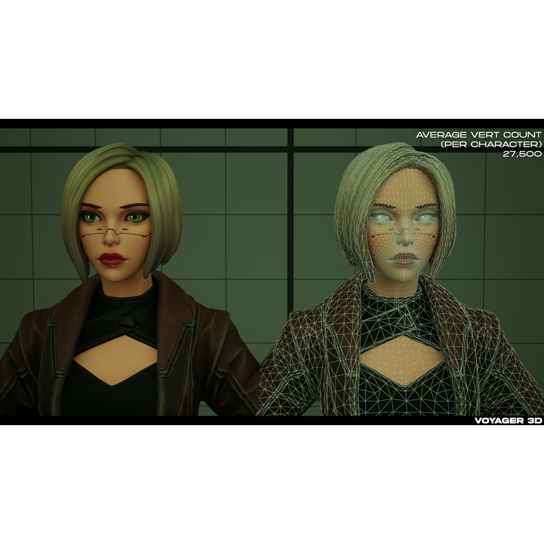 Cyberpunk Girl 3D Model – Stylized Low-Poly Rigged Character for Games - View 14