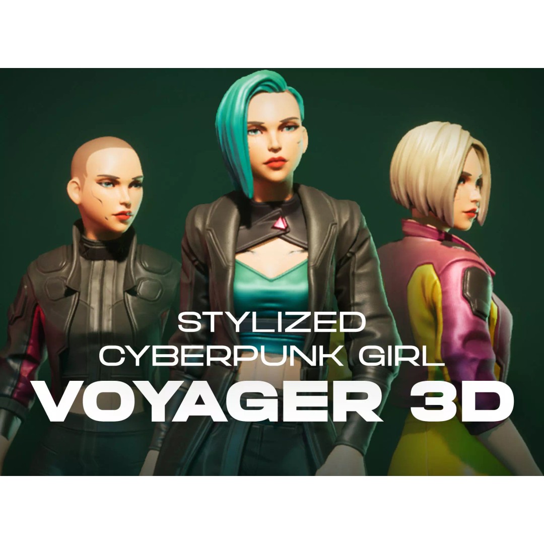 Cyberpunk Girl 3D Model – Stylized Low-Poly Rigged Character for Games - View 2