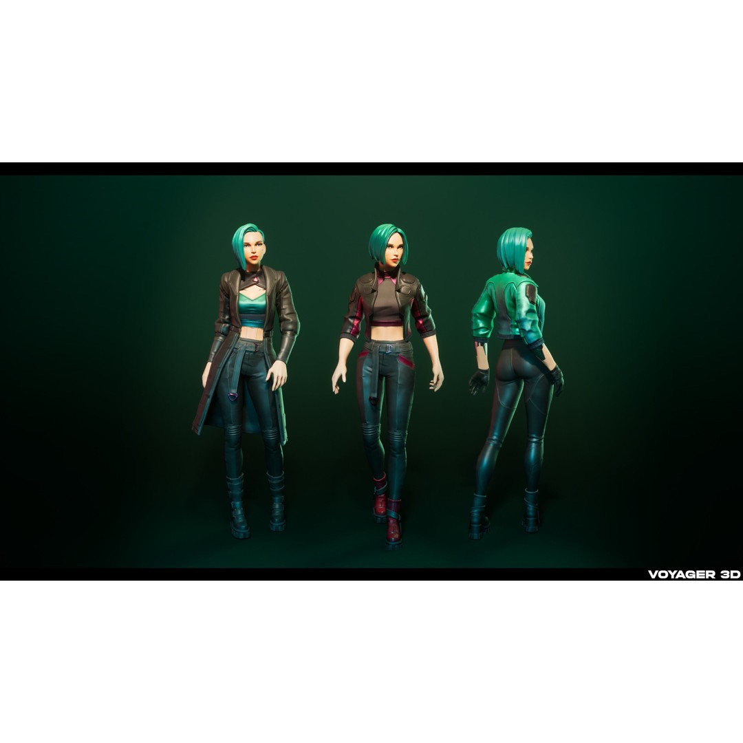 Cyberpunk Girl 3D Model – Stylized Low-Poly Rigged Character for Games - View 3