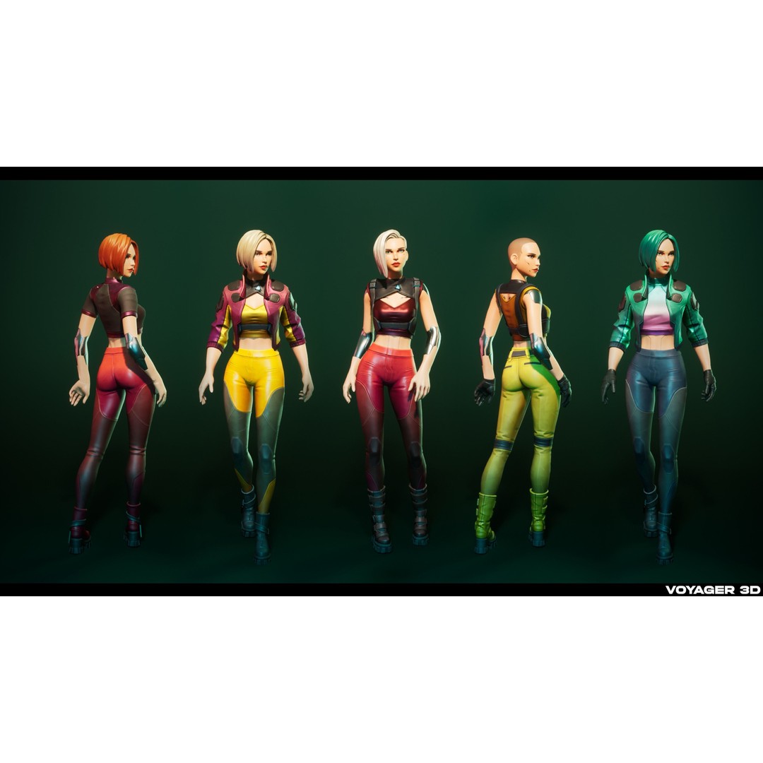 Cyberpunk Girl 3D Model – Stylized Low-Poly Rigged Character for Games - View 4