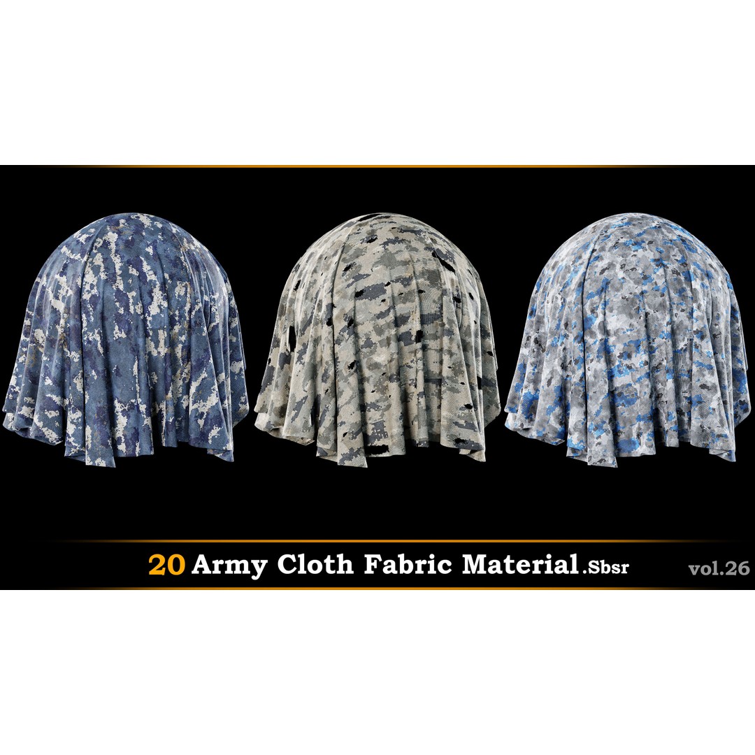 Army Cloth Fabric Material 3D Model – PBR Textures, SBSAR Files - View 3