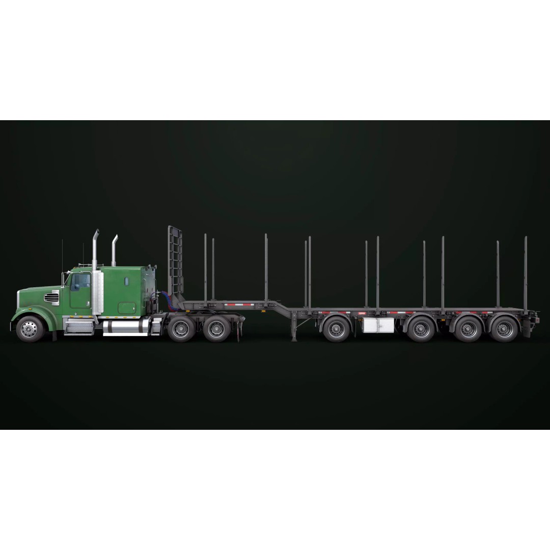 Heavy Truck 3D Model – Low Poly Rigged Log Trailer with PBR Textures - View 10
