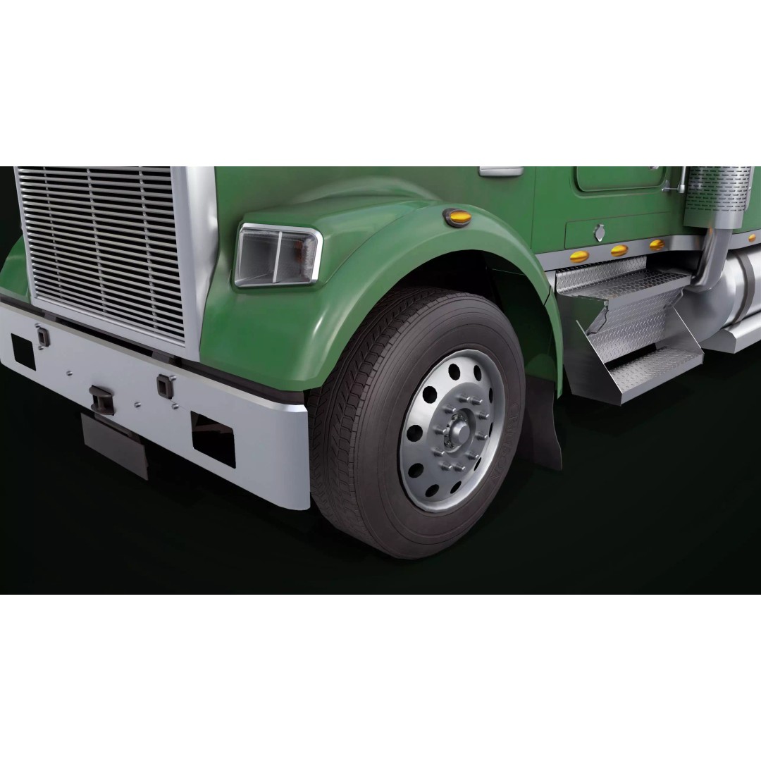 Heavy Truck 3D Model – Low Poly Rigged Log Trailer with PBR Textures - View 11