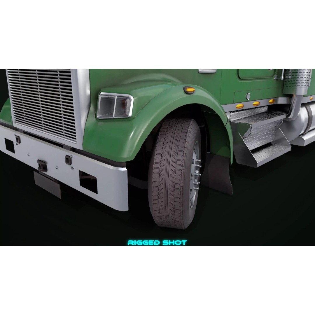 Heavy Truck 3D Model – Low Poly Rigged Log Trailer with PBR Textures - View 12