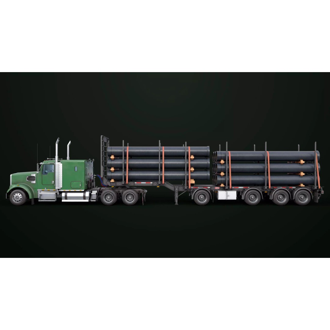 Heavy Truck 3D Model – Low Poly Rigged Log Trailer with PBR Textures - View 21