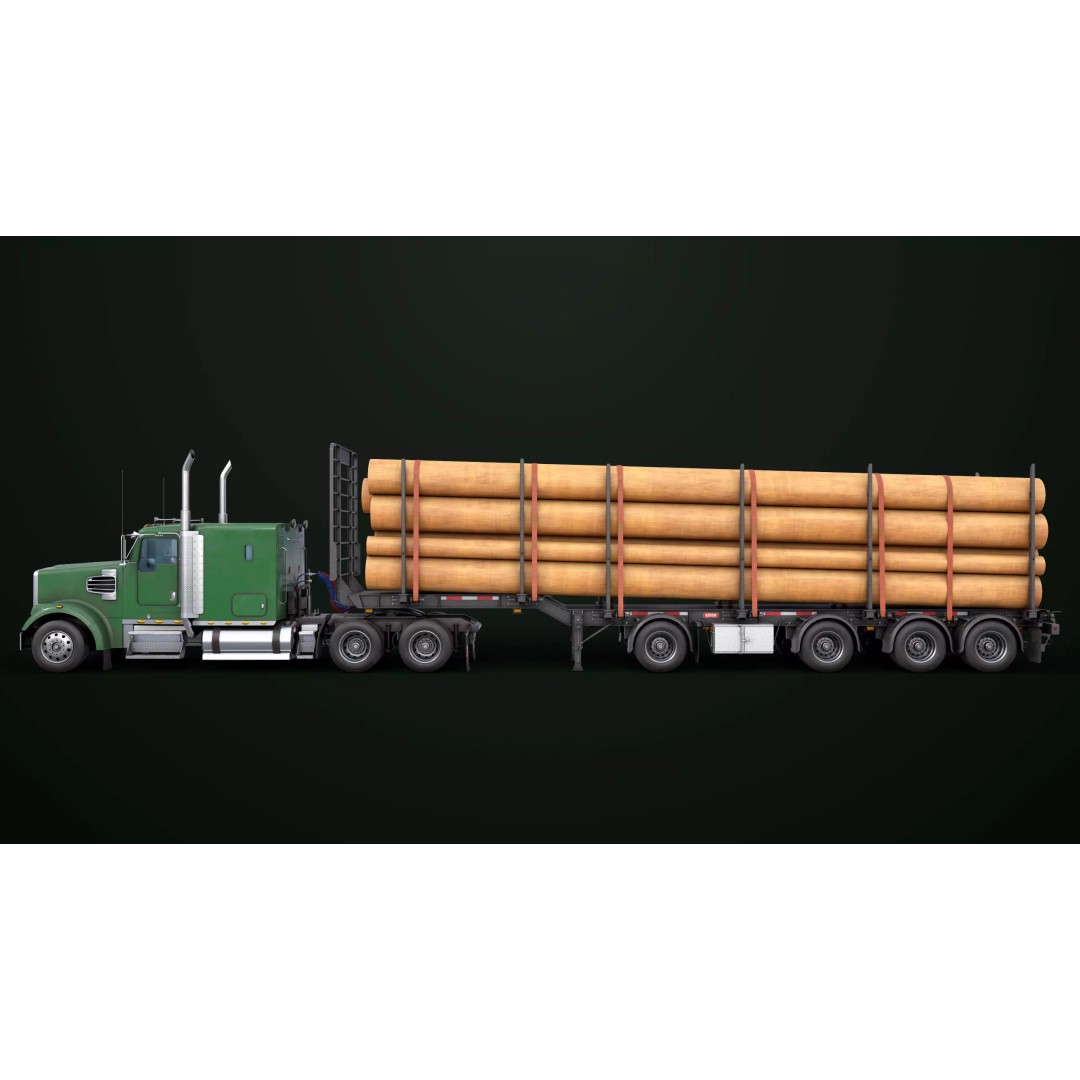 Heavy Truck 3D Model – Low Poly Rigged Log Trailer with PBR Textures - View 22