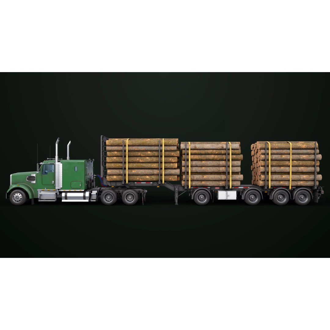 Heavy Truck 3D Model – Low Poly Rigged Log Trailer with PBR Textures - View 23