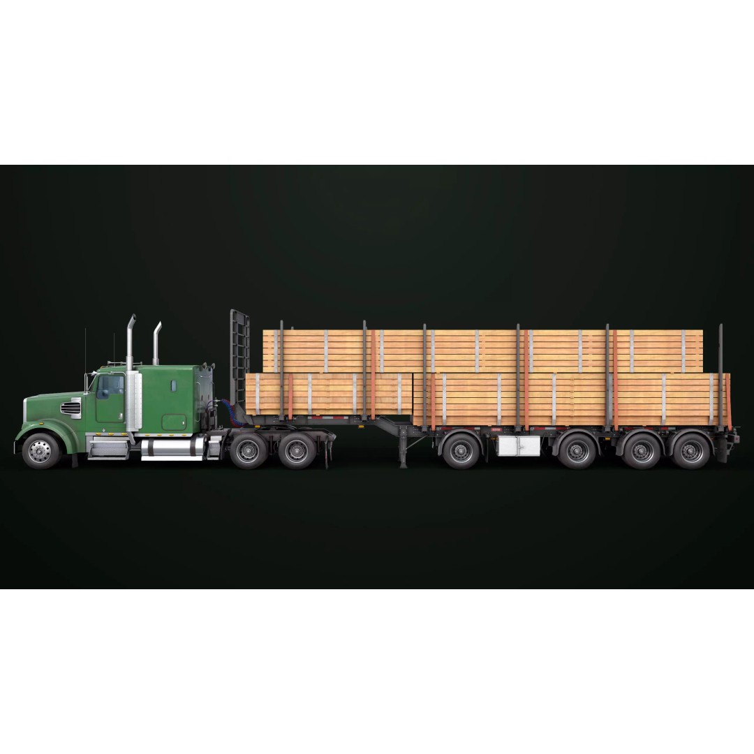 Heavy Truck 3D Model – Low Poly Rigged Log Trailer with PBR Textures - View 24