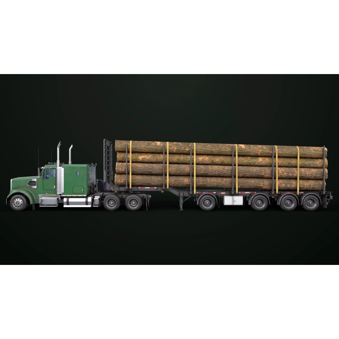 Heavy Truck 3D Model – Low Poly Rigged Log Trailer with PBR Textures - View 25