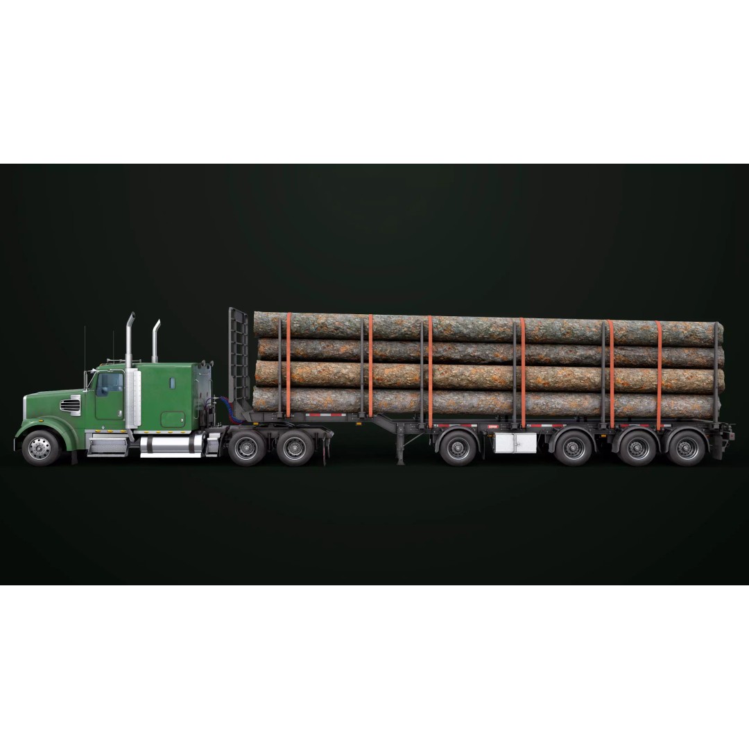 Heavy Truck 3D Model – Low Poly Rigged Log Trailer with PBR Textures - View 26