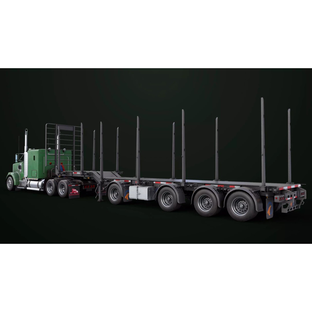 Heavy Truck 3D Model – Low Poly Rigged Log Trailer with PBR Textures - View 27