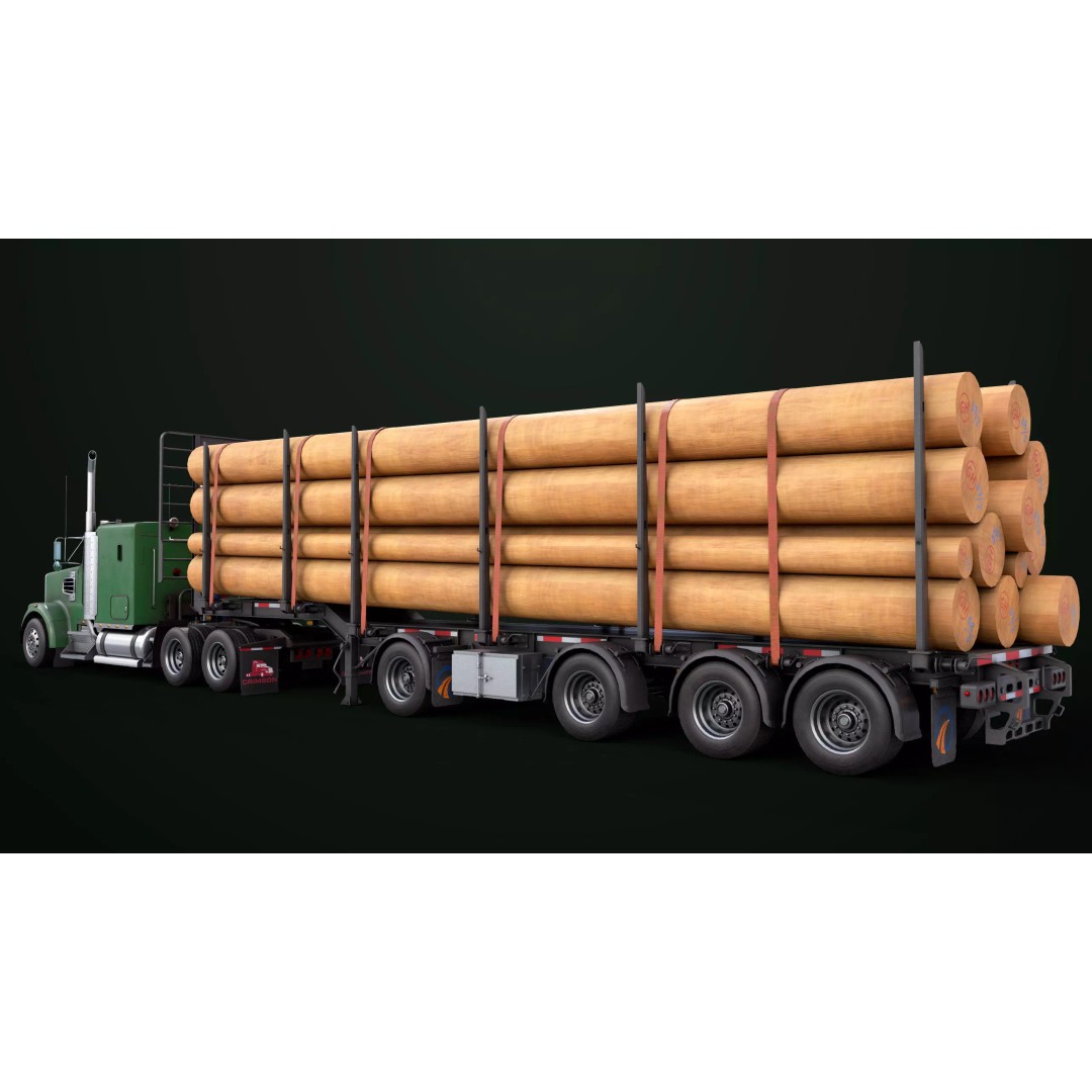 Heavy Truck 3D Model – Low Poly Rigged Log Trailer with PBR Textures - View 29