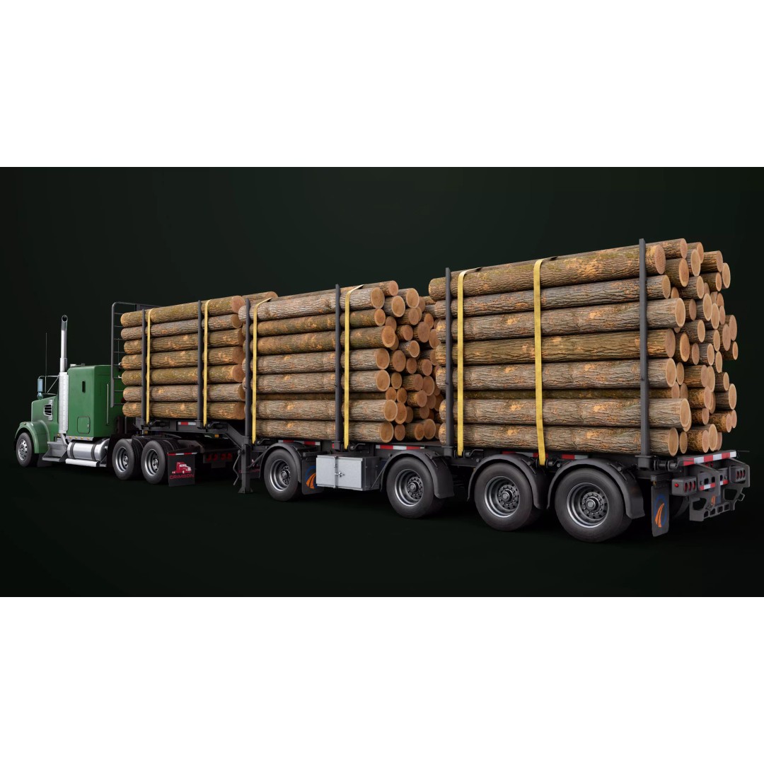 Heavy Truck 3D Model – Low Poly Rigged Log Trailer with PBR Textures - View 30