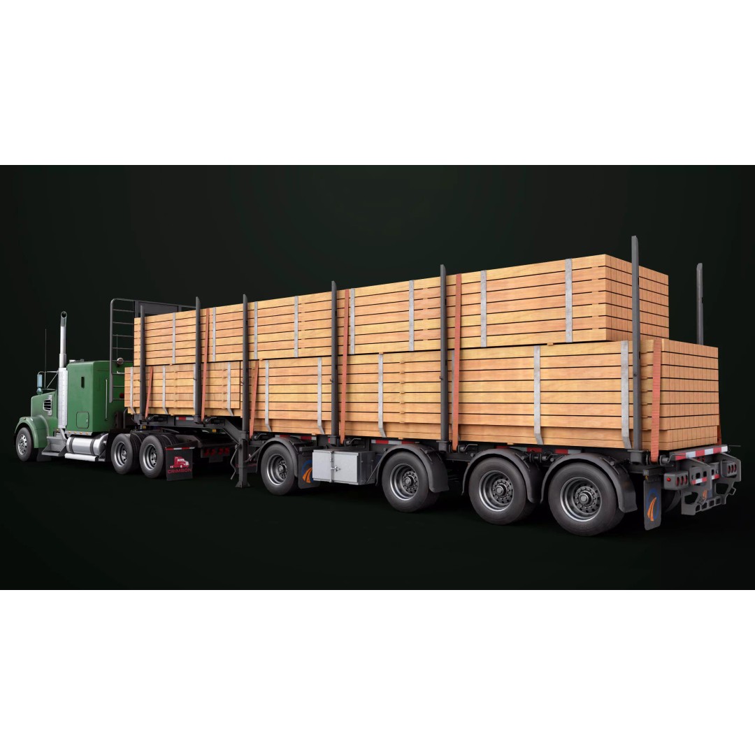Heavy Truck 3D Model – Low Poly Rigged Log Trailer with PBR Textures - View 31