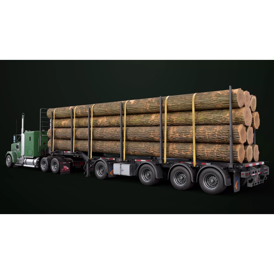 Heavy Truck 3D Model – Low Poly Rigged Log Trailer with PBR Textures - View 32