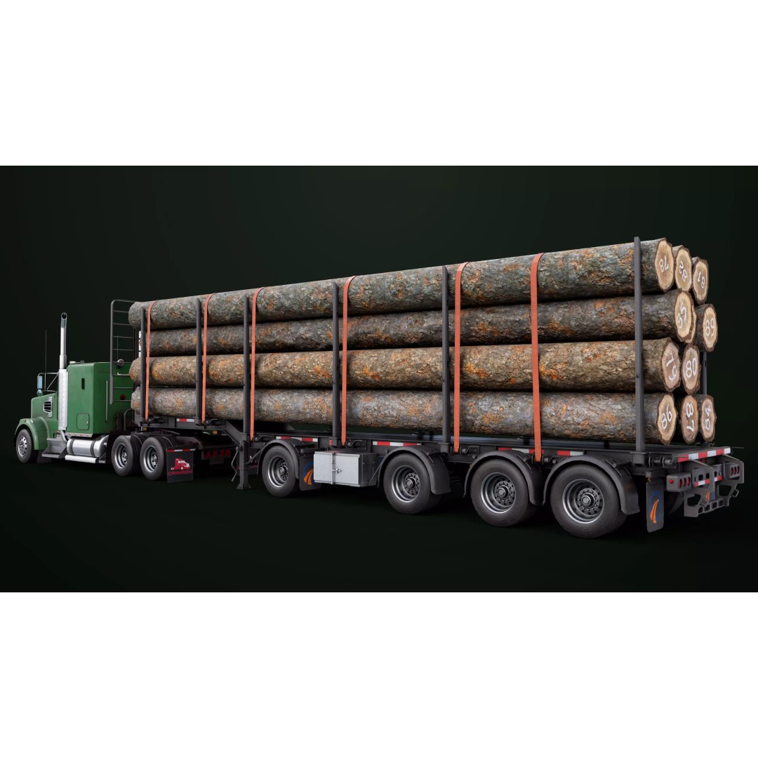 Heavy Truck 3D Model – Low Poly Rigged Log Trailer with PBR Textures - View 33