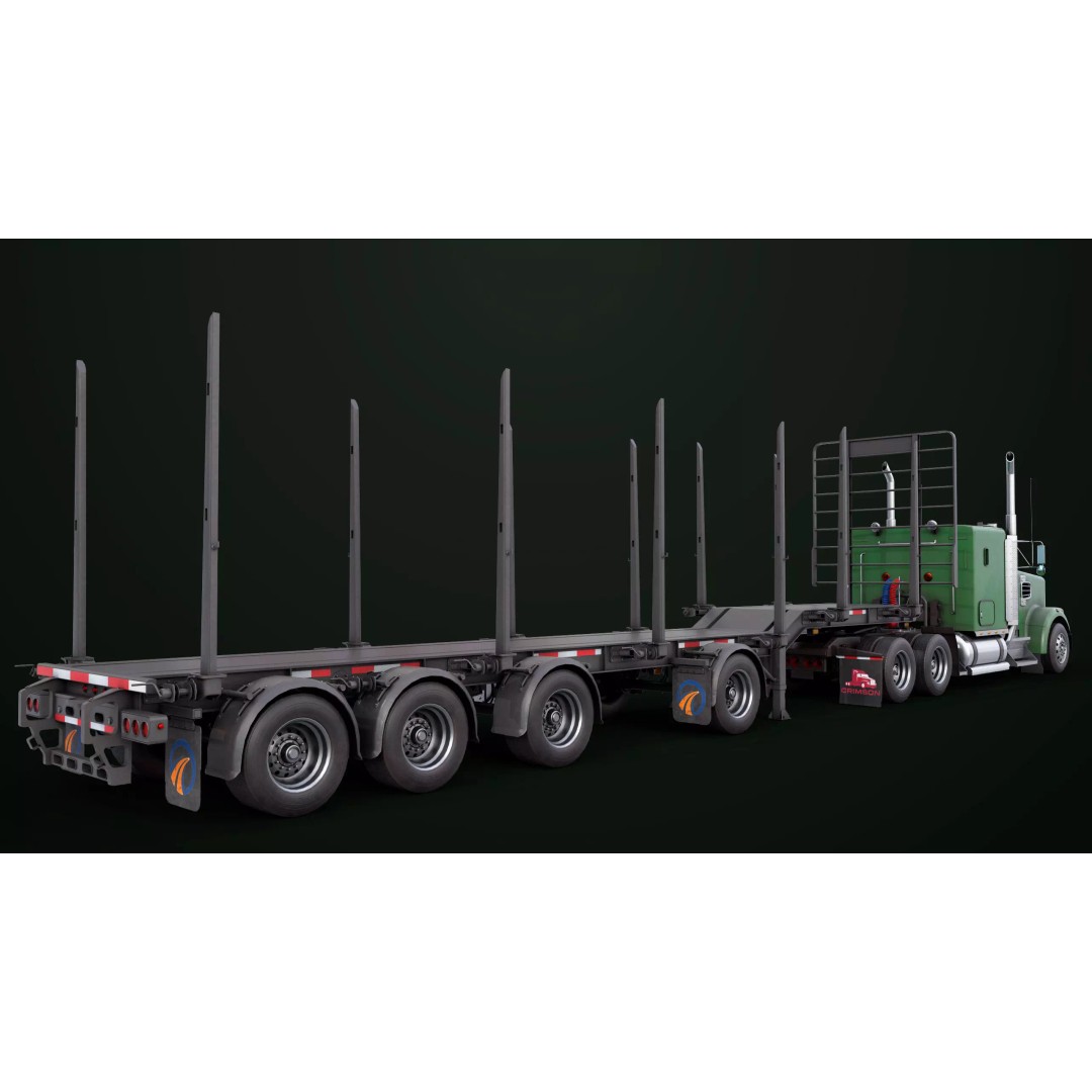 Heavy Truck 3D Model – Low Poly Rigged Log Trailer with PBR Textures - View 34