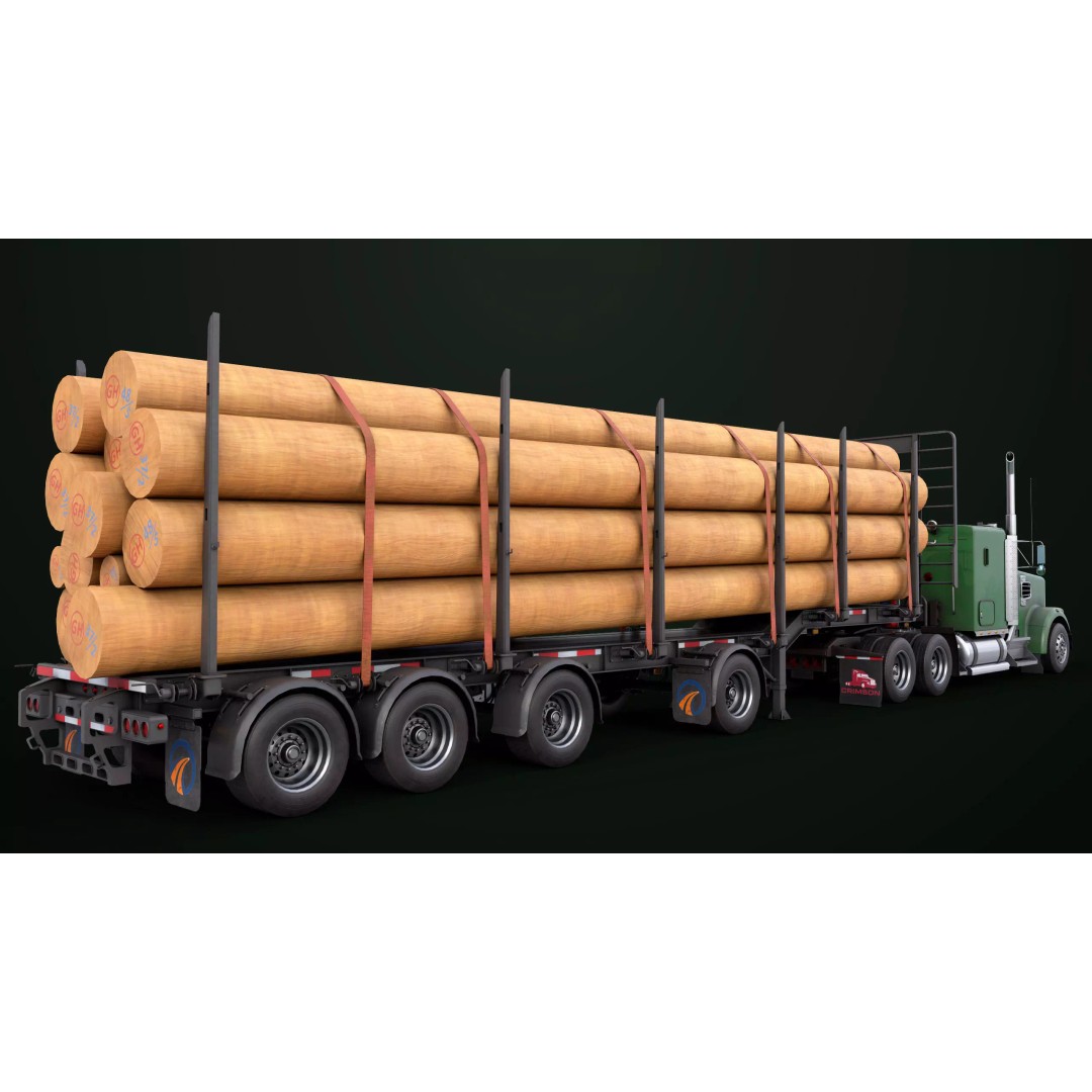 Heavy Truck 3D Model – Low Poly Rigged Log Trailer with PBR Textures - View 35
