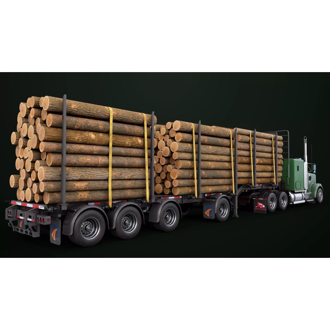 Heavy Truck 3D Model – Low Poly Rigged Log Trailer with PBR Textures - View 36