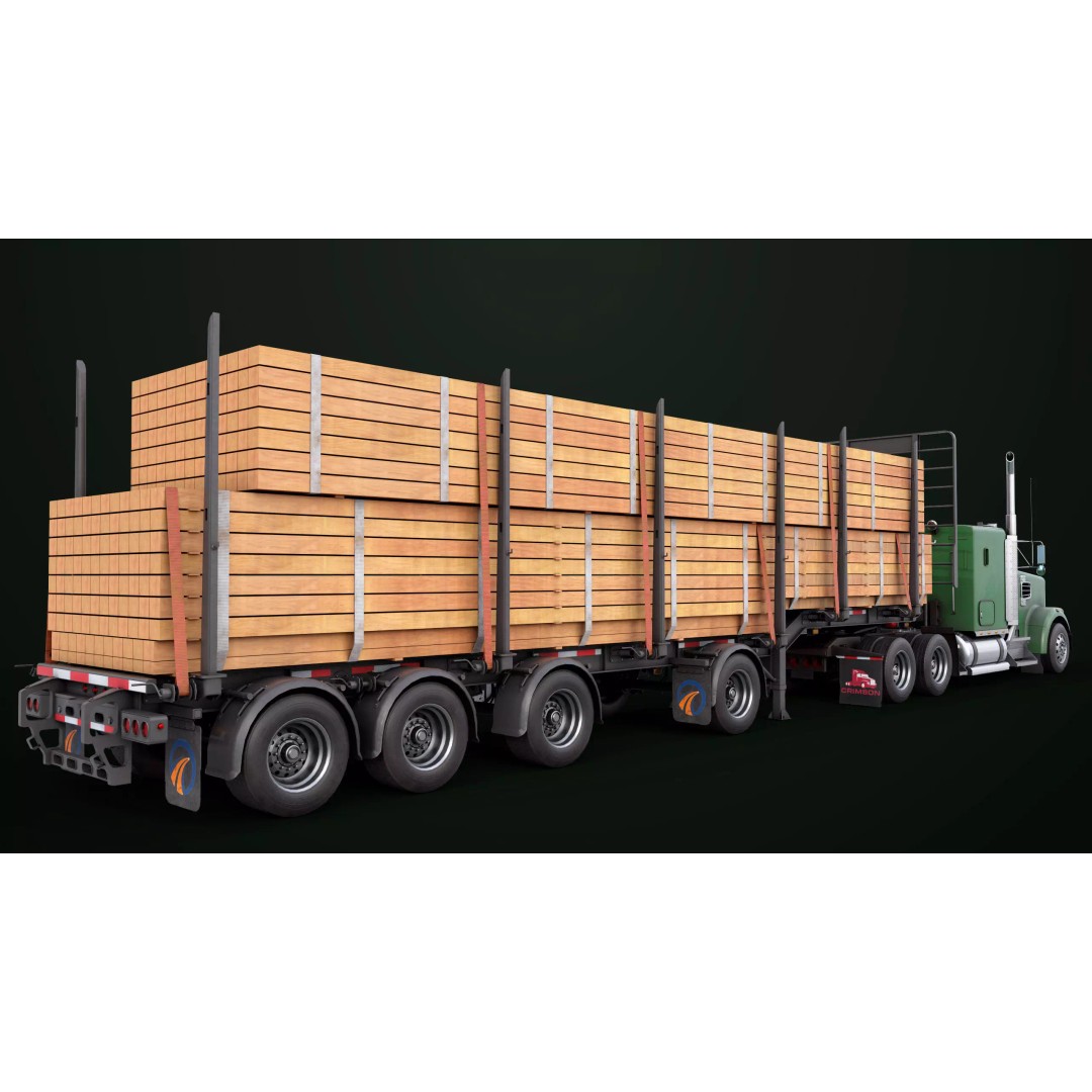 Heavy Truck 3D Model – Low Poly Rigged Log Trailer with PBR Textures - View 37