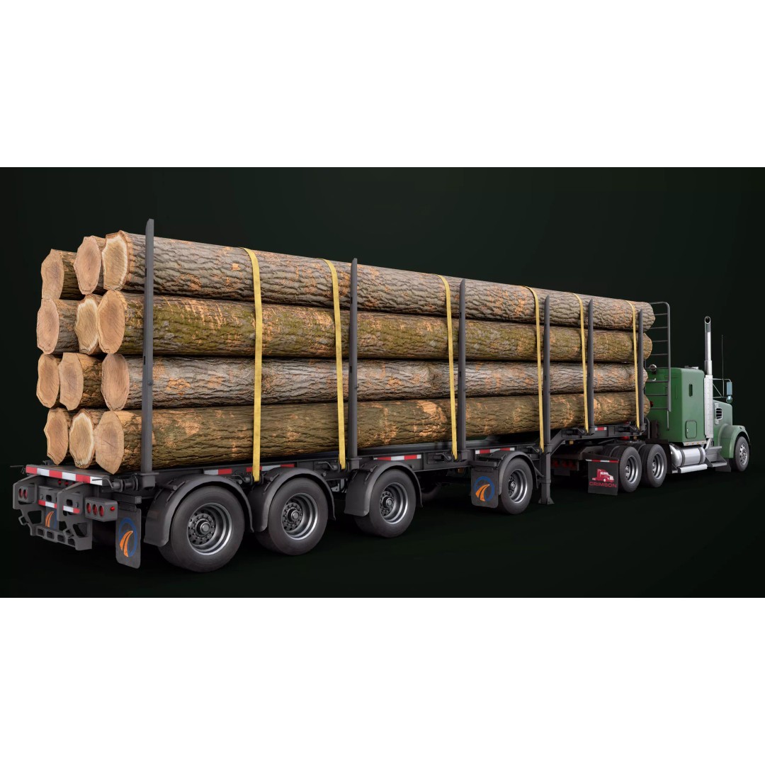 Heavy Truck 3D Model – Low Poly Rigged Log Trailer with PBR Textures - View 38
