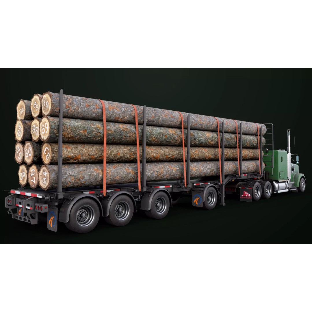 Heavy Truck 3D Model – Low Poly Rigged Log Trailer with PBR Textures - View 39