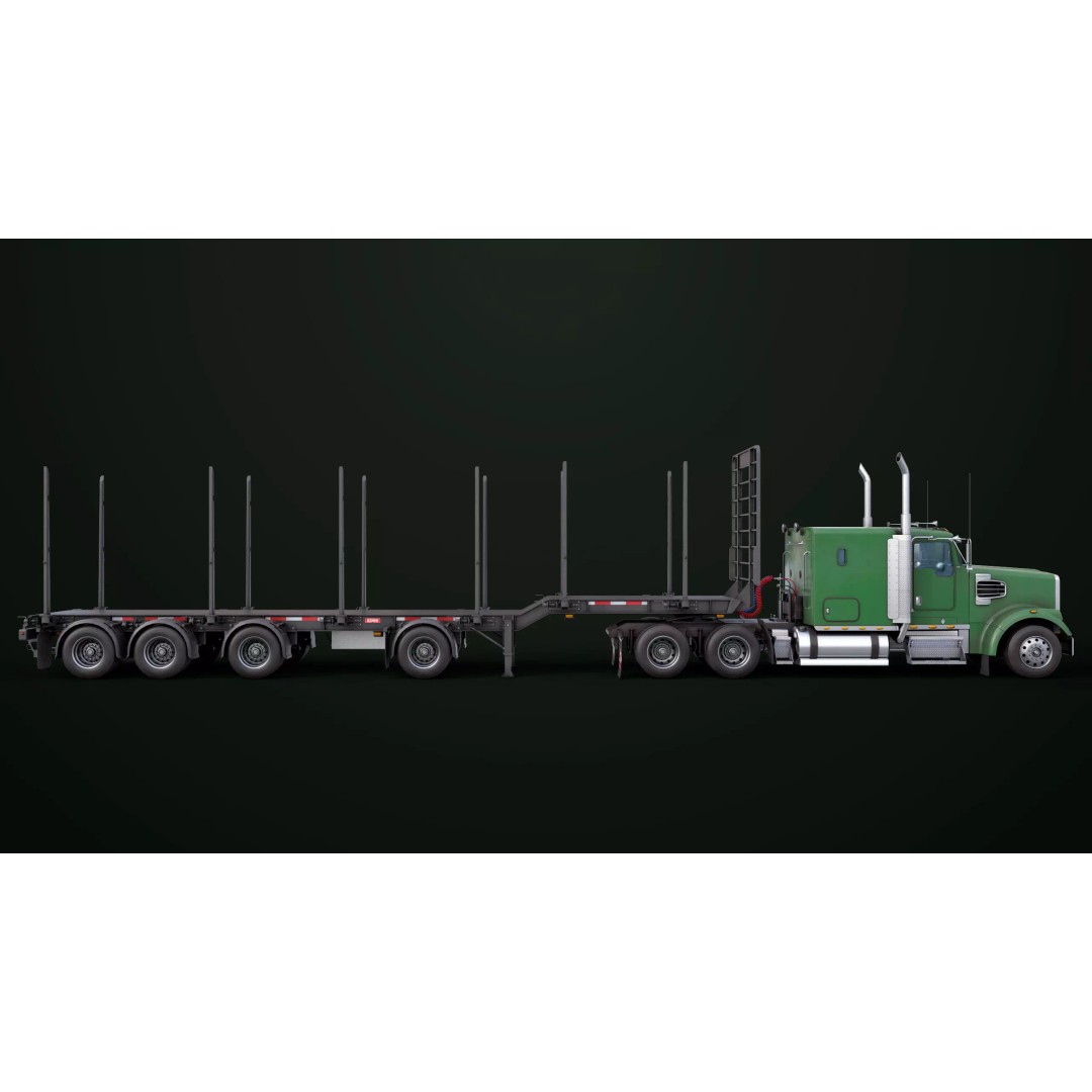 Heavy Truck 3D Model – Low Poly Rigged Log Trailer with PBR Textures - View 40