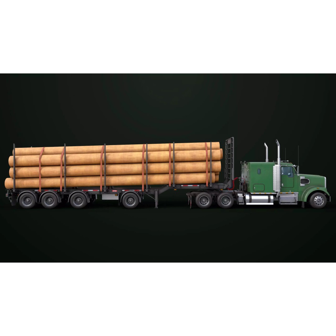 Heavy Truck 3D Model – Low Poly Rigged Log Trailer with PBR Textures - View 41