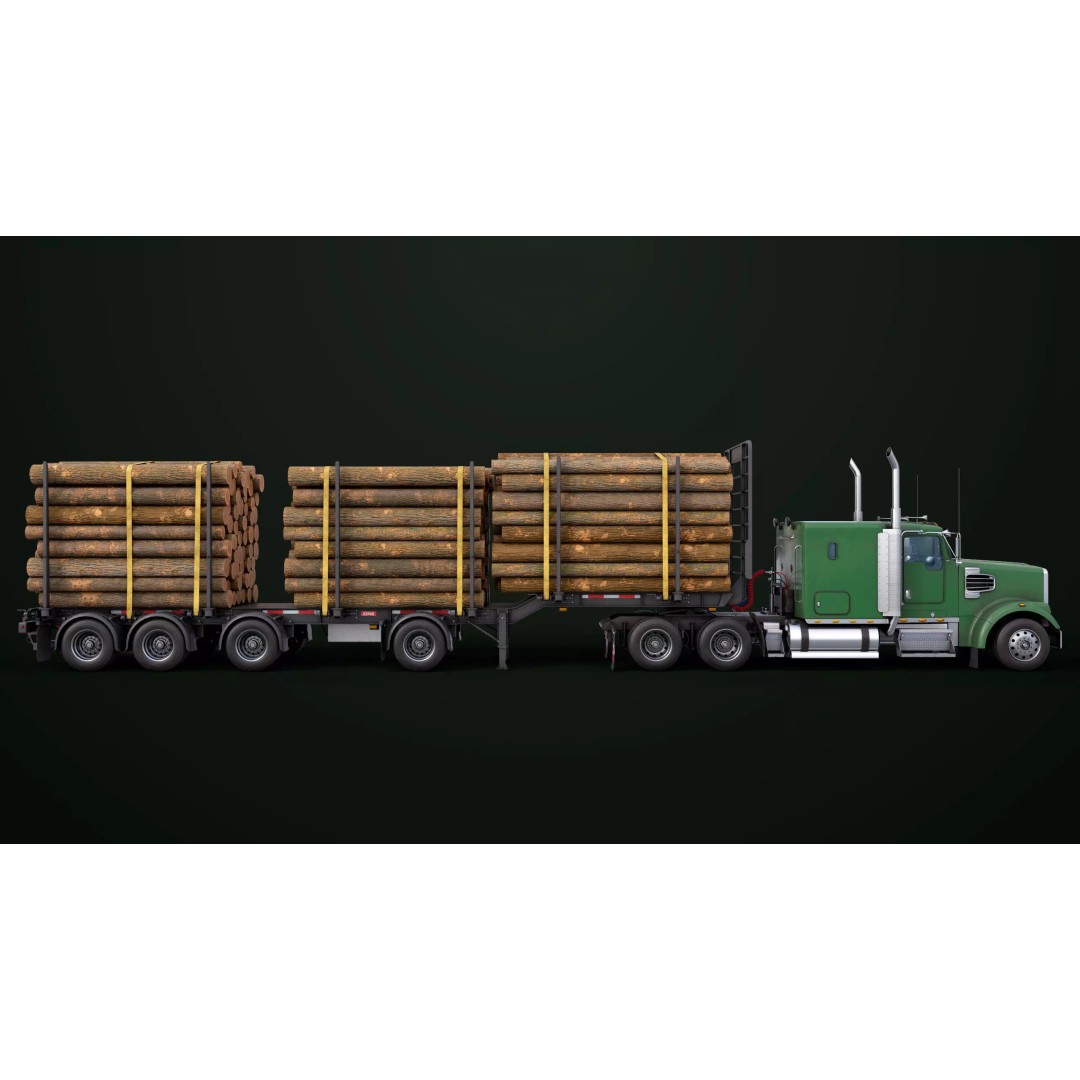 Heavy Truck 3D Model – Low Poly Rigged Log Trailer with PBR Textures - View 42