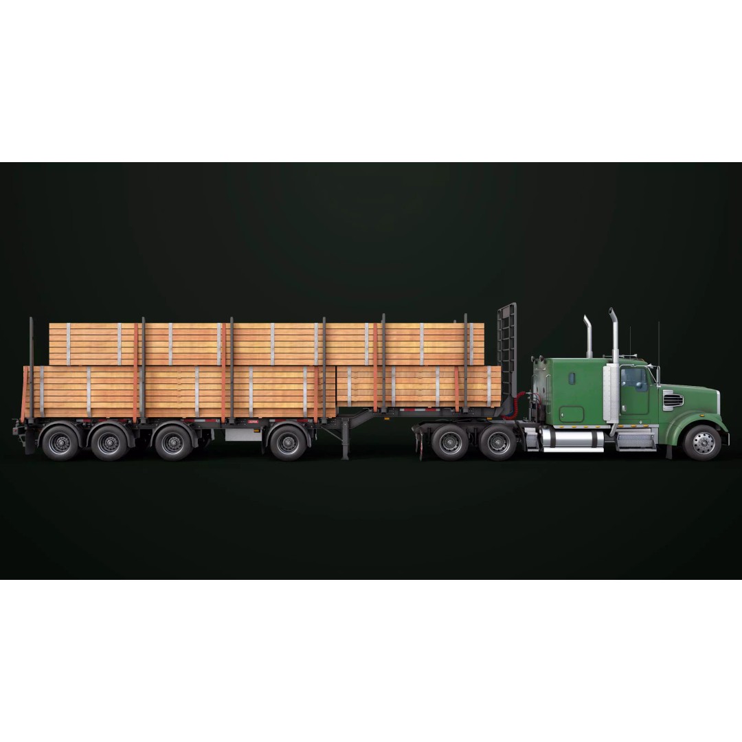 Heavy Truck 3D Model – Low Poly Rigged Log Trailer with PBR Textures - View 43