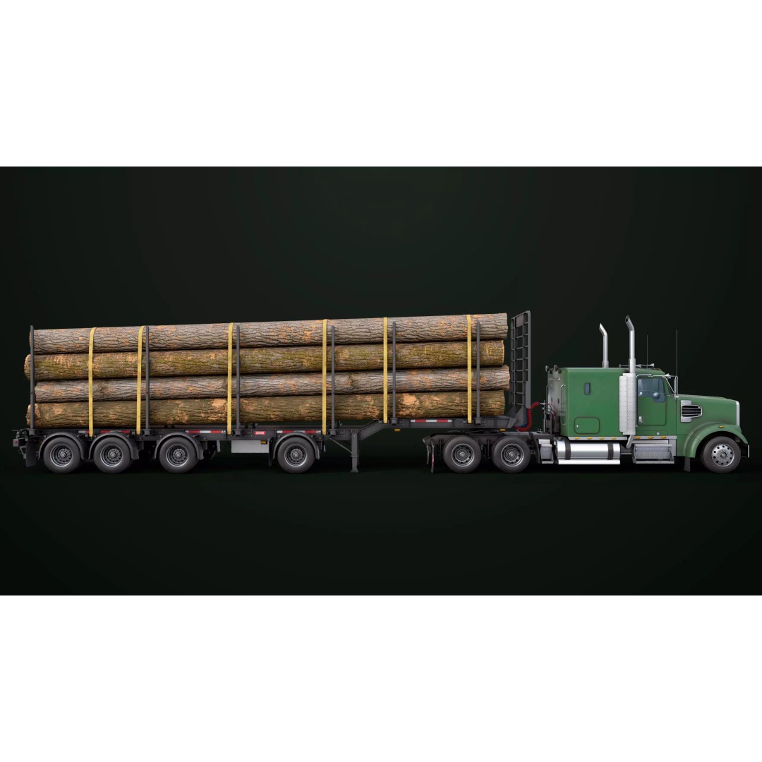 Heavy Truck 3D Model – Low Poly Rigged Log Trailer with PBR Textures - View 44