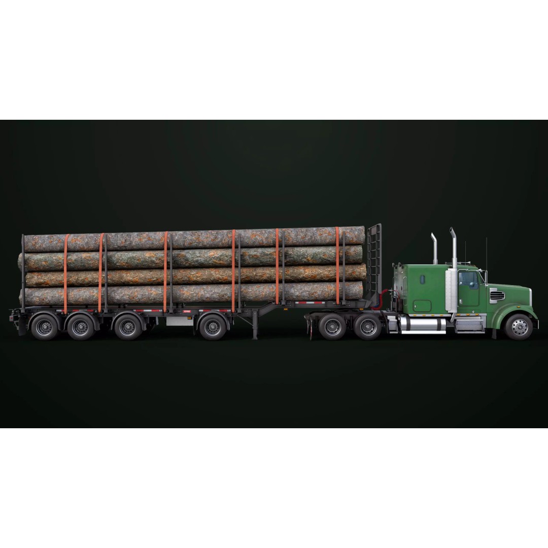 Heavy Truck 3D Model – Low Poly Rigged Log Trailer with PBR Textures - View 45