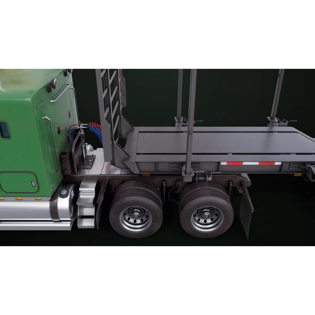 Heavy Truck 3D Model – Low Poly Rigged Log Trailer with PBR Textures - View 51
