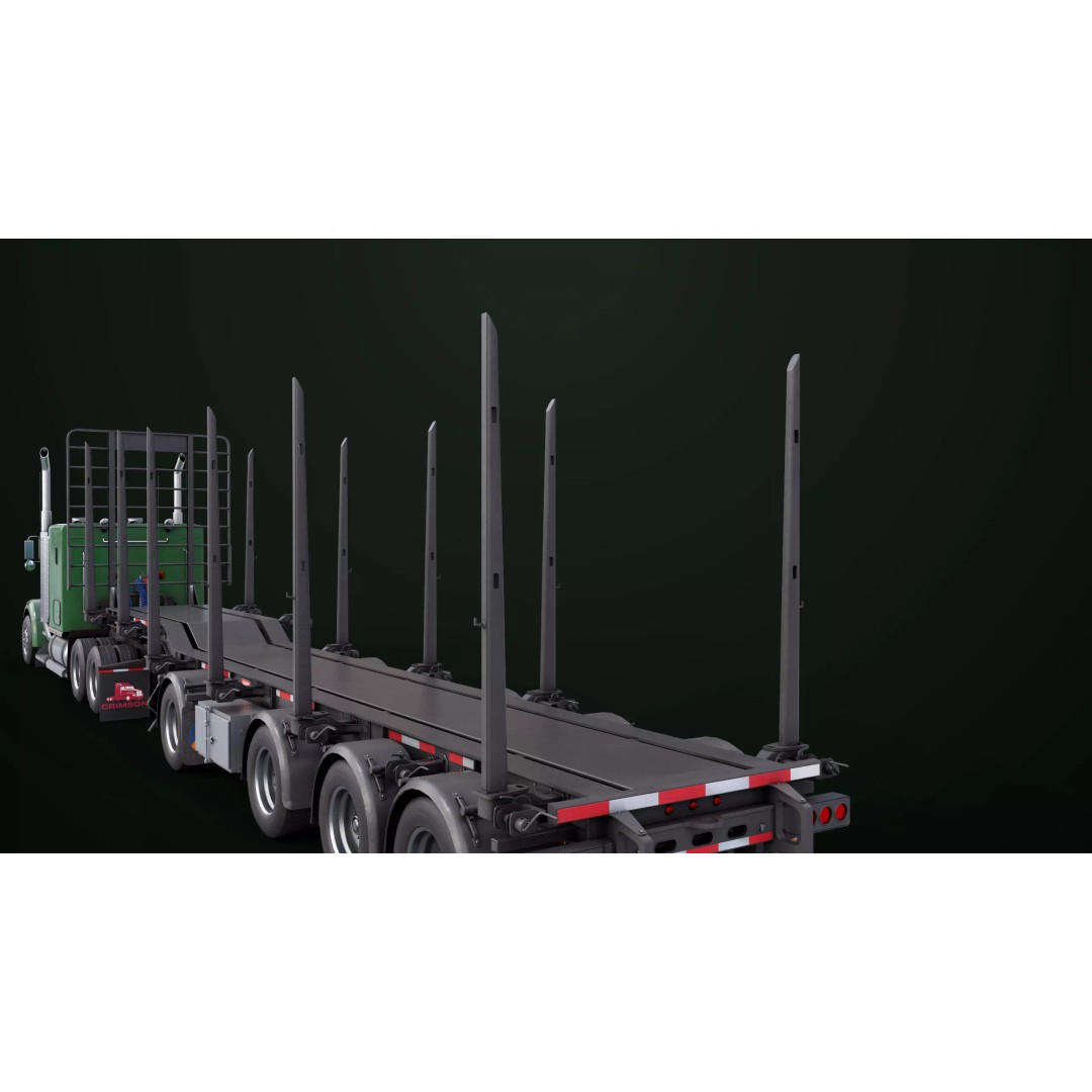 Heavy Truck 3D Model – Low Poly Rigged Log Trailer with PBR Textures - View 54