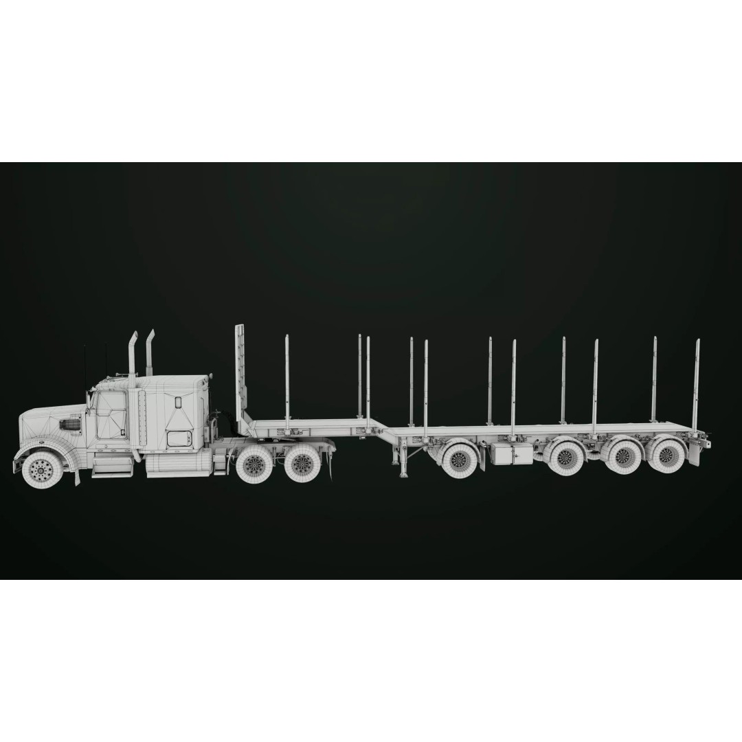 Heavy Truck 3D Model – Low Poly Rigged Log Trailer with PBR Textures - View 60