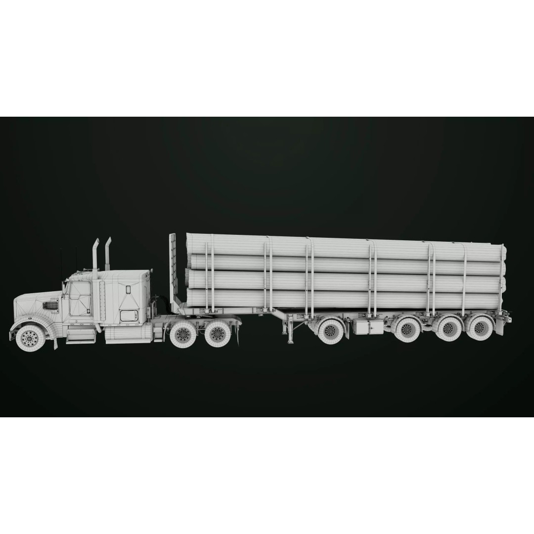 Heavy Truck 3D Model – Low Poly Rigged Log Trailer with PBR Textures - View 62