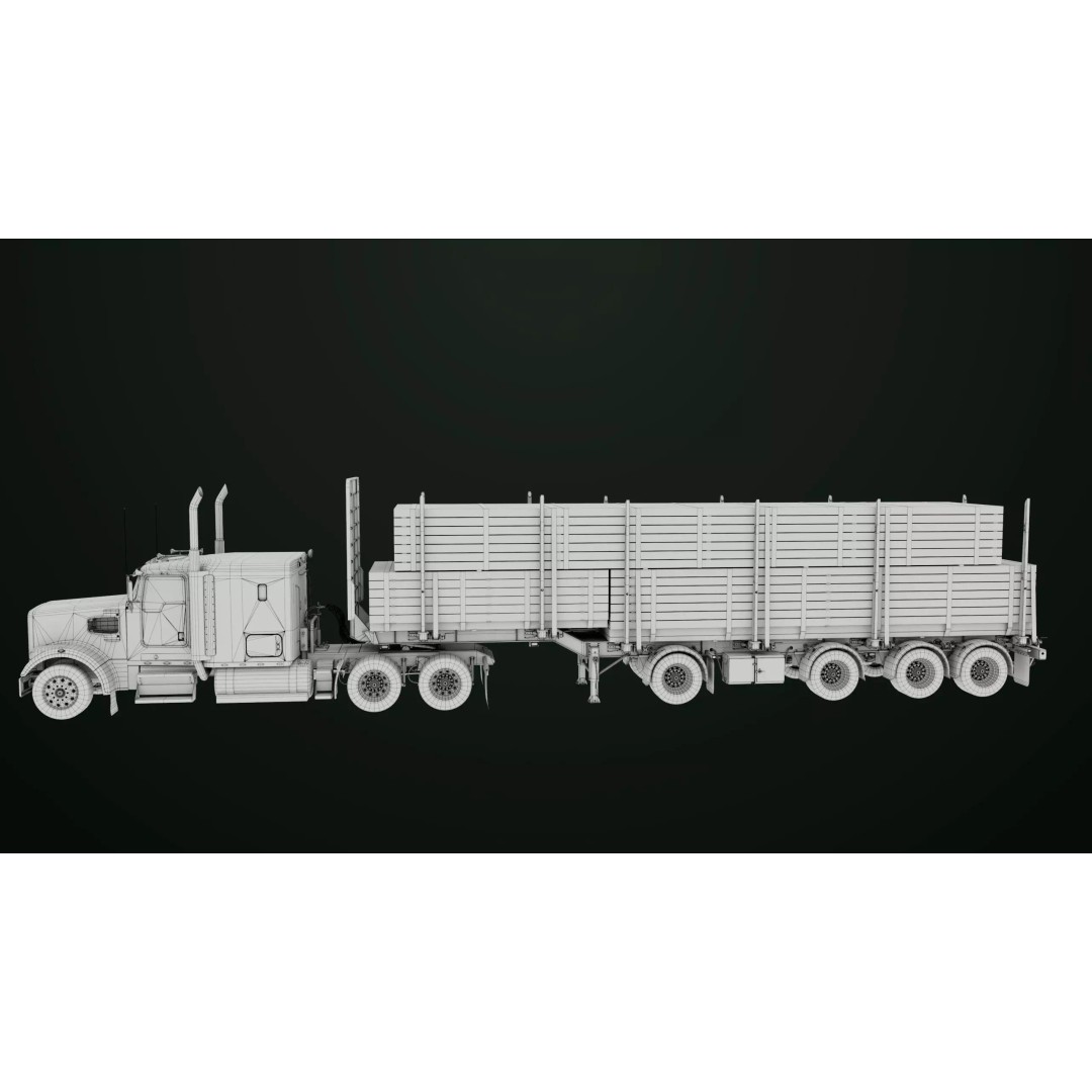 Heavy Truck 3D Model – Low Poly Rigged Log Trailer with PBR Textures - View 63