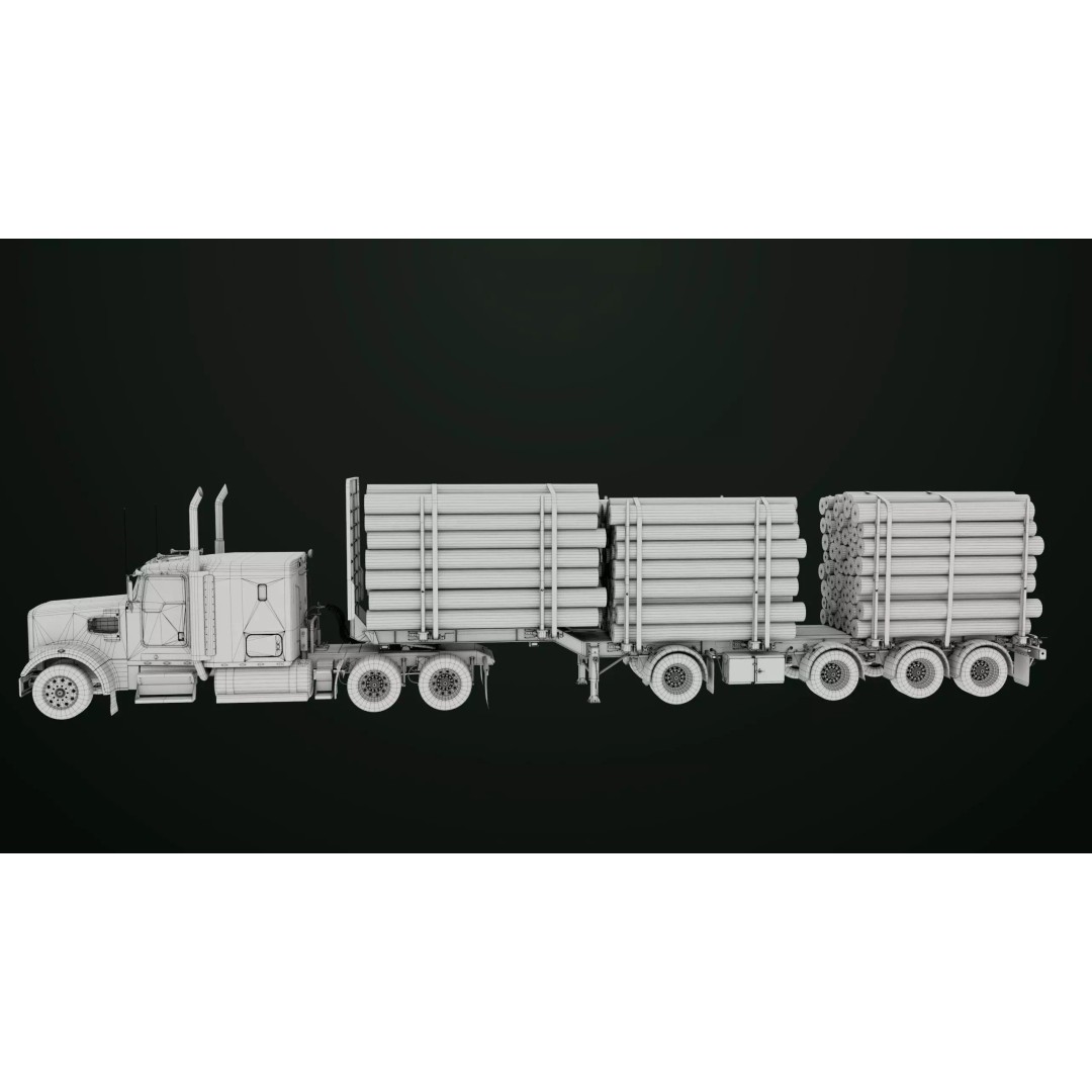 Heavy Truck 3D Model – Low Poly Rigged Log Trailer with PBR Textures - View 64