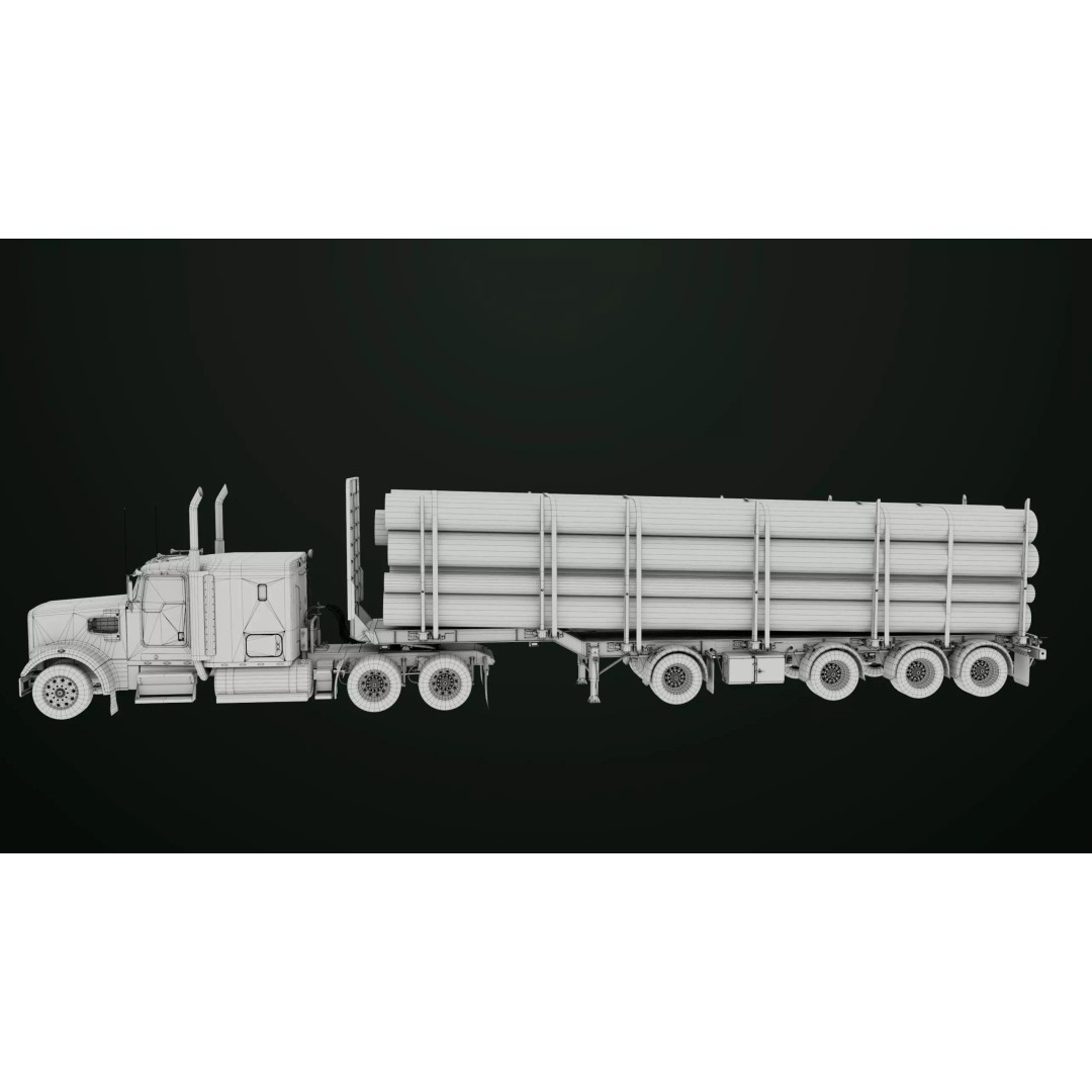 Heavy Truck 3D Model – Low Poly Rigged Log Trailer with PBR Textures - View 65