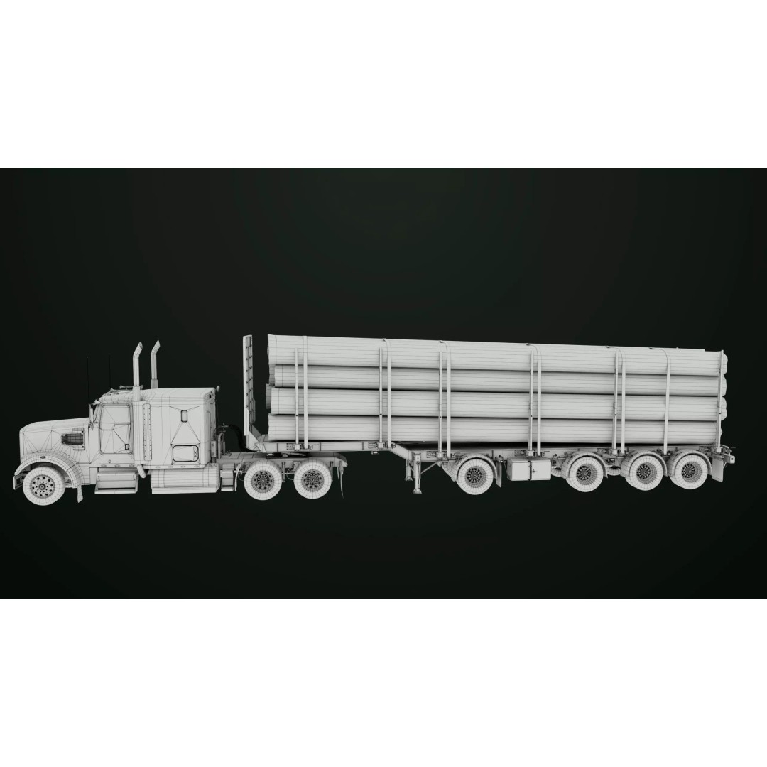 Heavy Truck 3D Model – Low Poly Rigged Log Trailer with PBR Textures - View 66