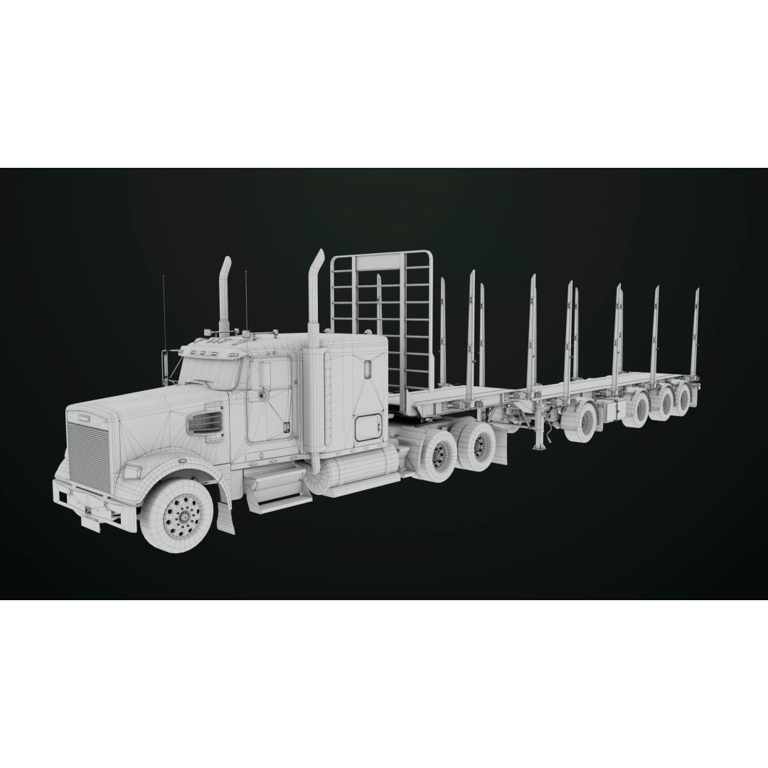 Heavy Truck 3D Model – Low Poly Rigged Log Trailer with PBR Textures - View 67