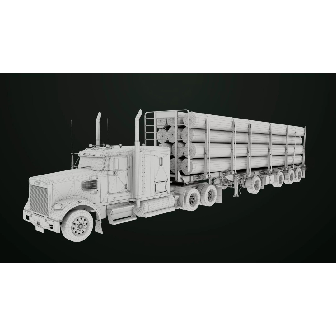 Heavy Truck 3D Model – Low Poly Rigged Log Trailer with PBR Textures - View 69
