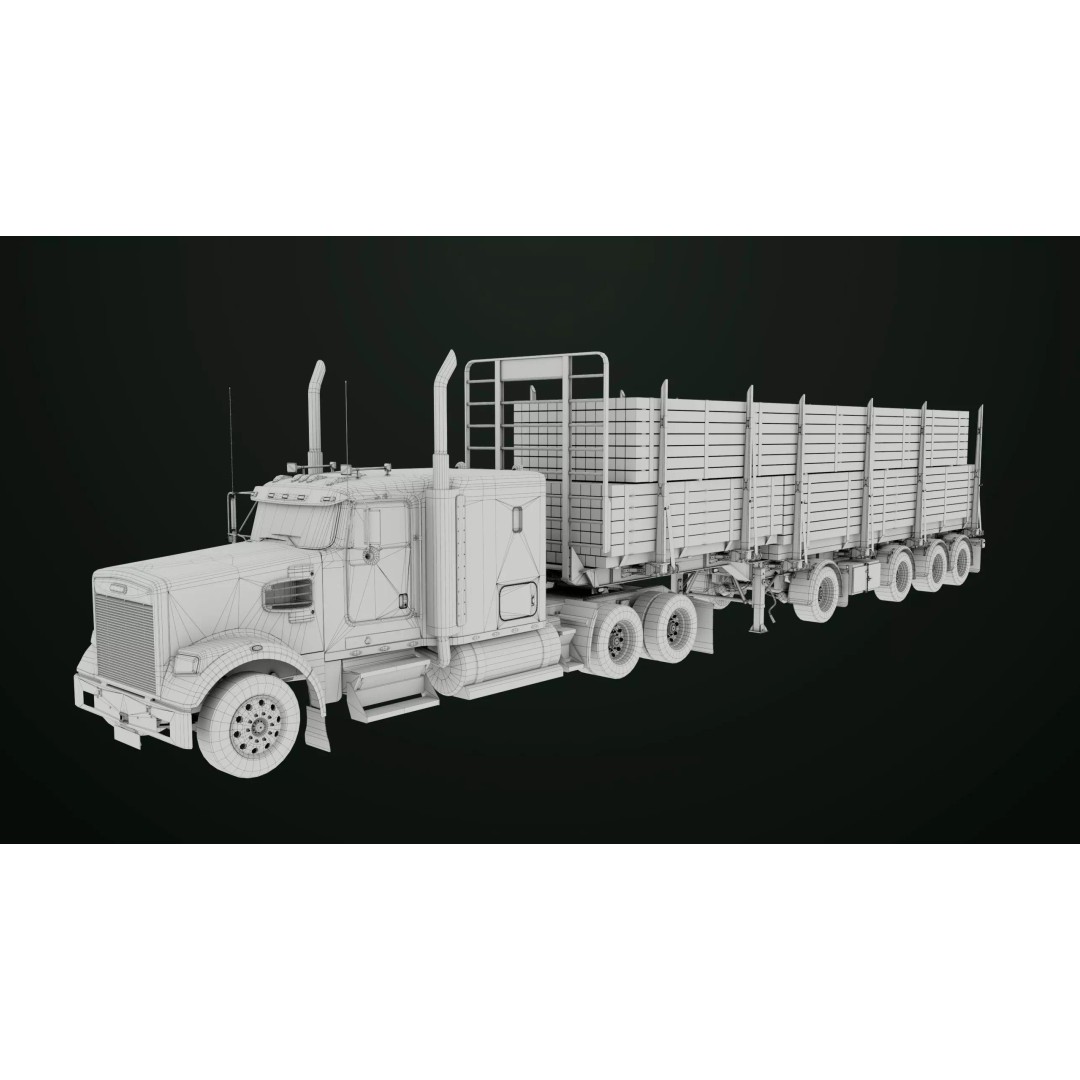 Heavy Truck 3D Model – Low Poly Rigged Log Trailer with PBR Textures - View 70