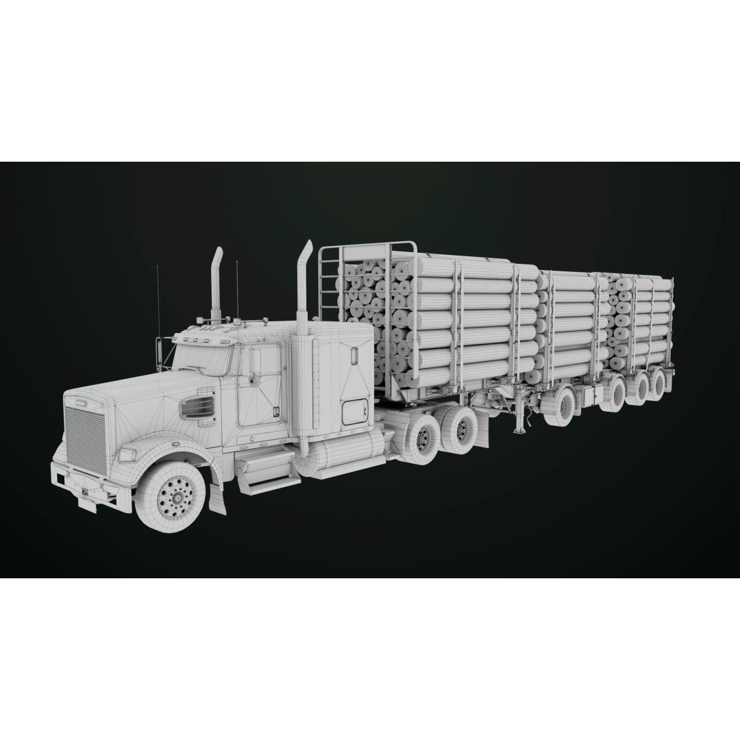 Heavy Truck 3D Model – Low Poly Rigged Log Trailer with PBR Textures - View 71