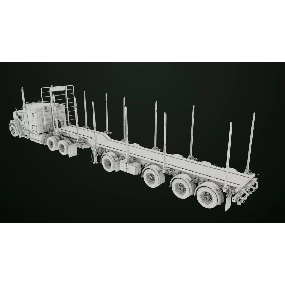 Heavy Truck 3D Model – Low Poly Rigged Log Trailer with PBR Textures - View 74