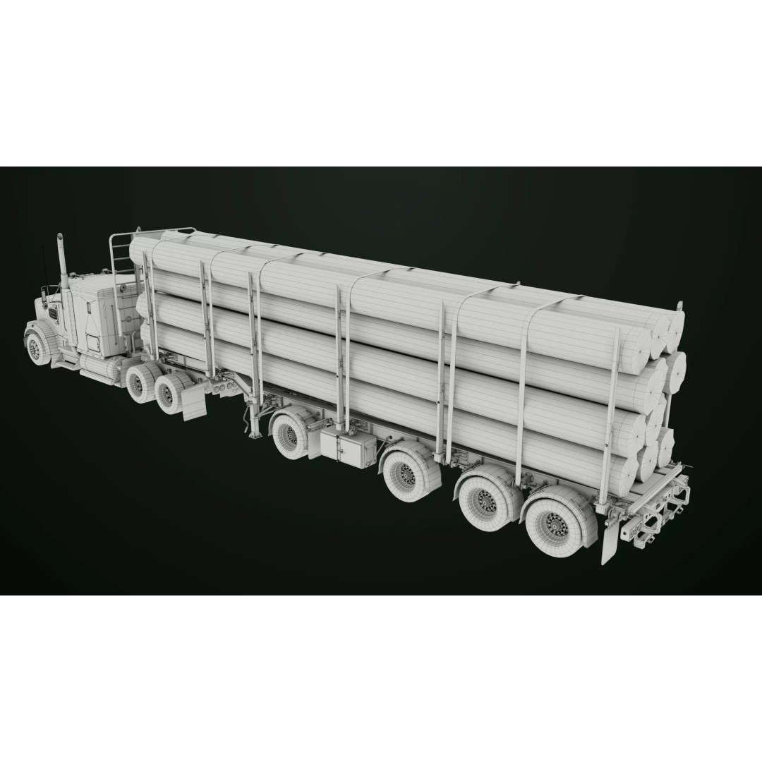 Heavy Truck 3D Model – Low Poly Rigged Log Trailer with PBR Textures - View 76