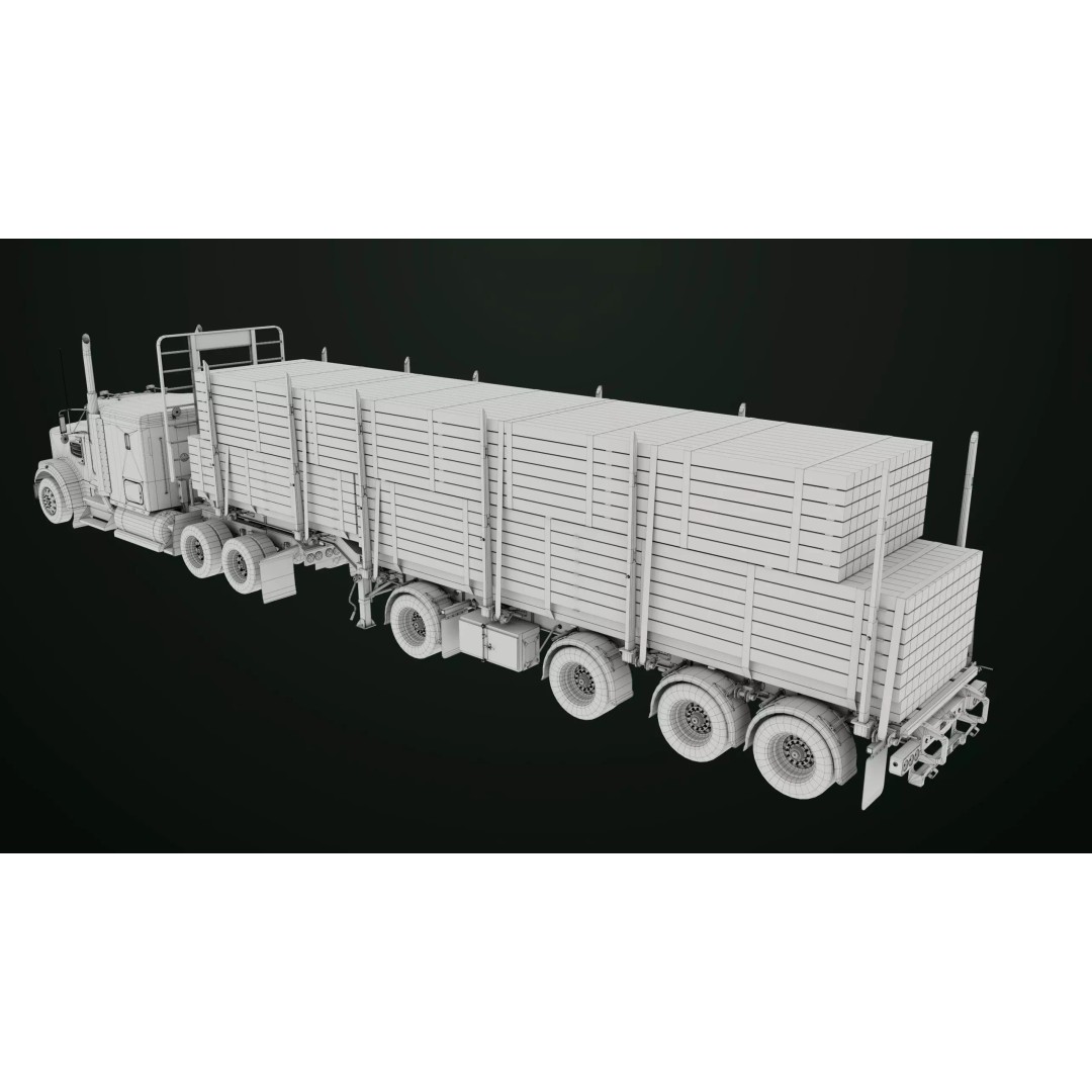 Heavy Truck 3D Model – Low Poly Rigged Log Trailer with PBR Textures - View 77